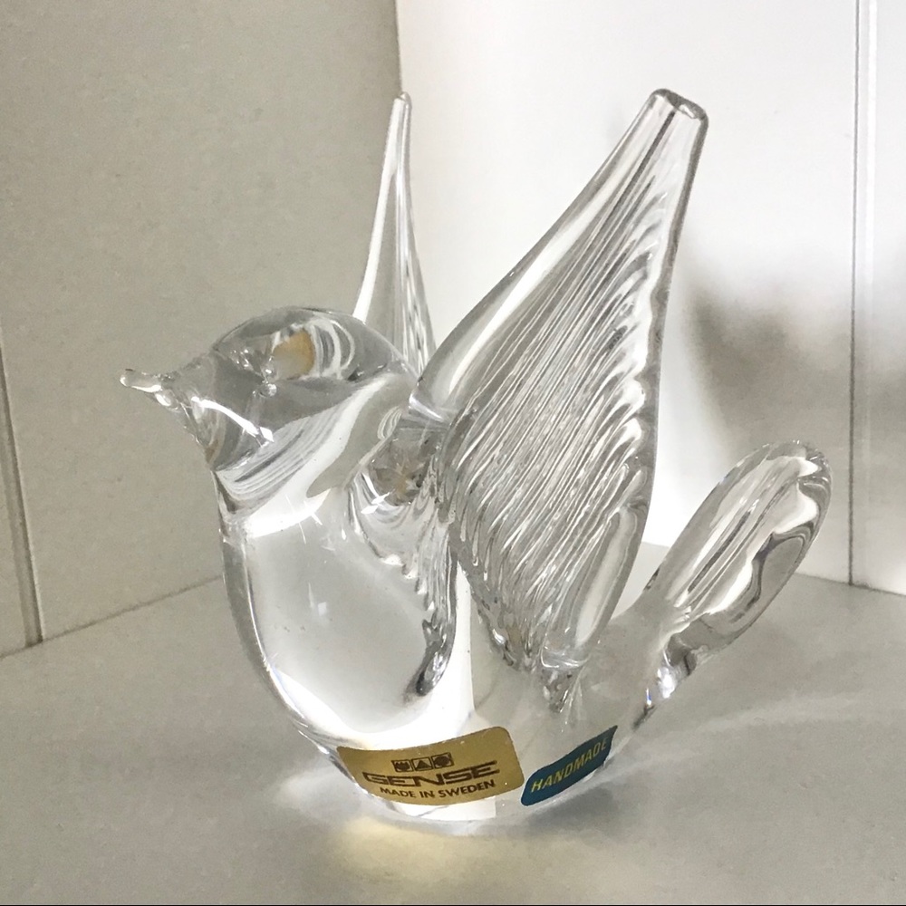 Vintage Gense Bird Figurine Clear Art Glass Paperweight Handcrafted in Sweden